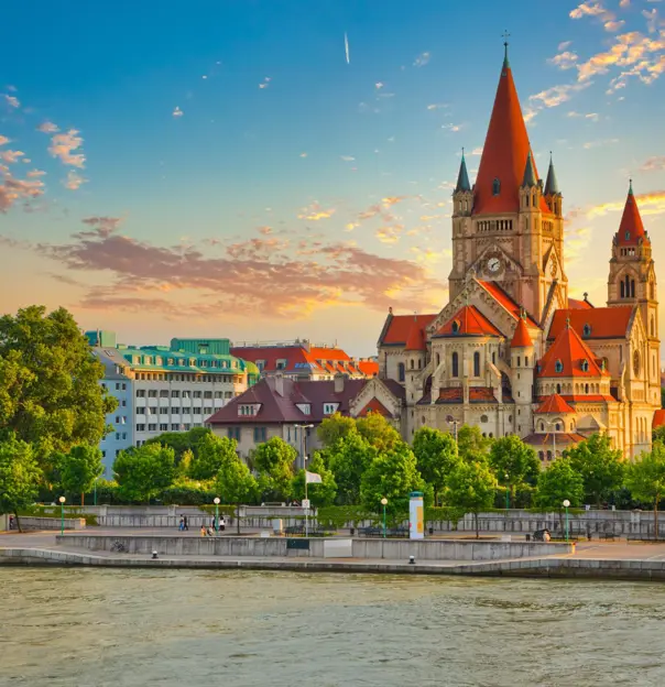 A view of the Church Heiliger Franz of Assisi at Mexikoplatz, Vienna