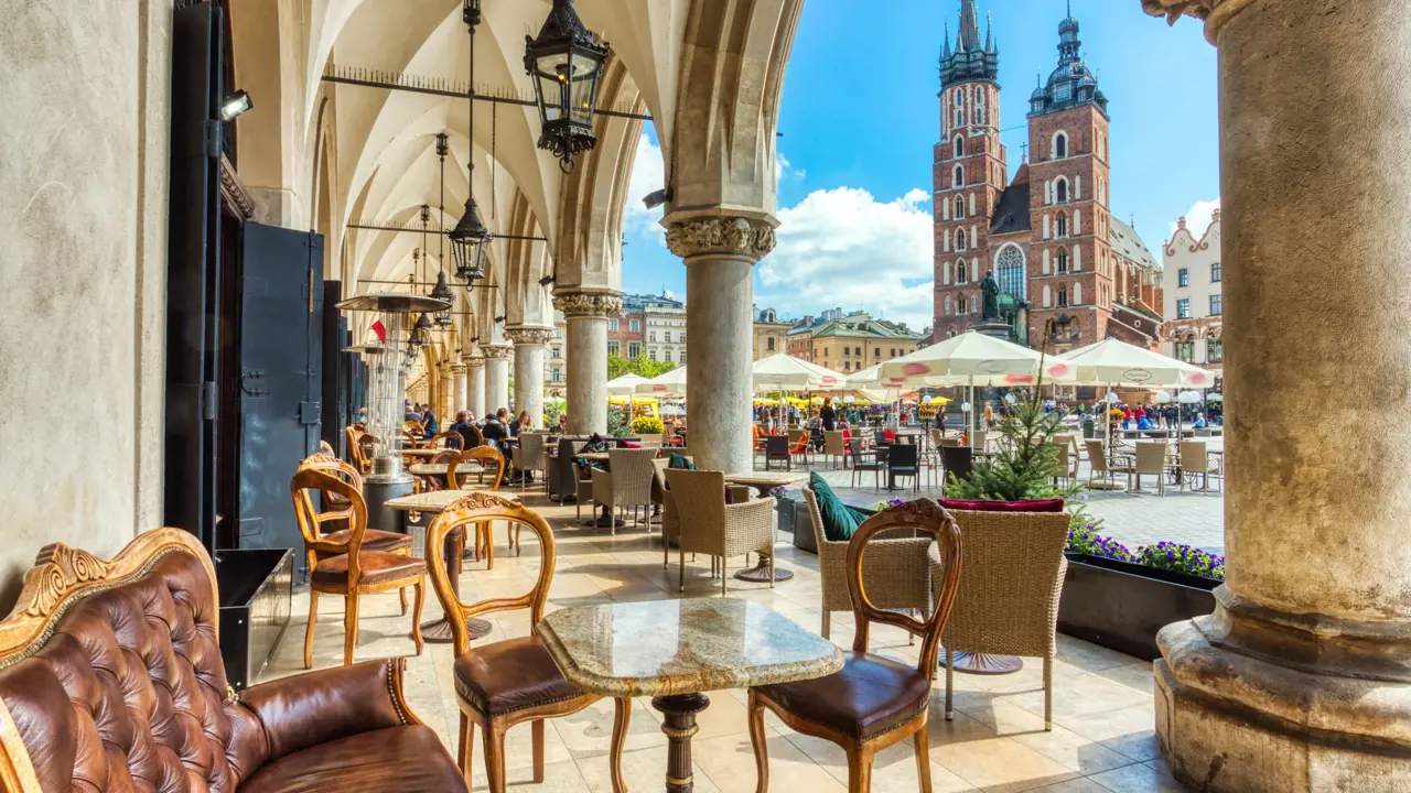 Restaurant overlooking Krakow old town 