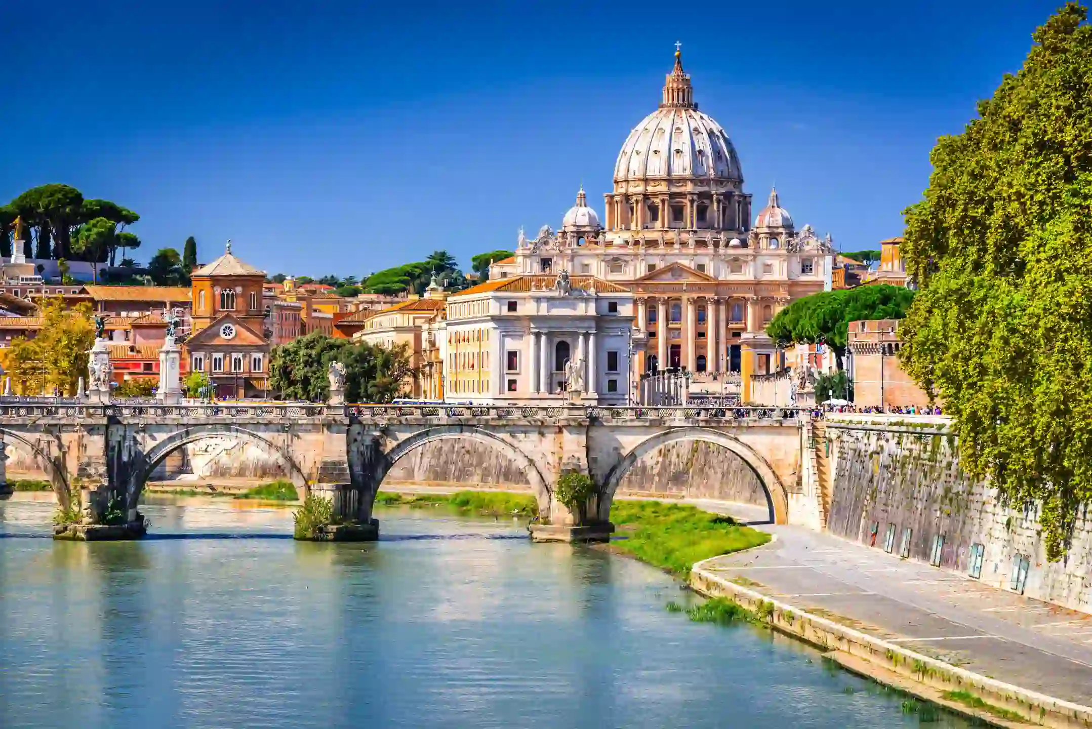 Vatican City, showing St. Peter's Basilica and Ponte Sant'Angelo bridge 