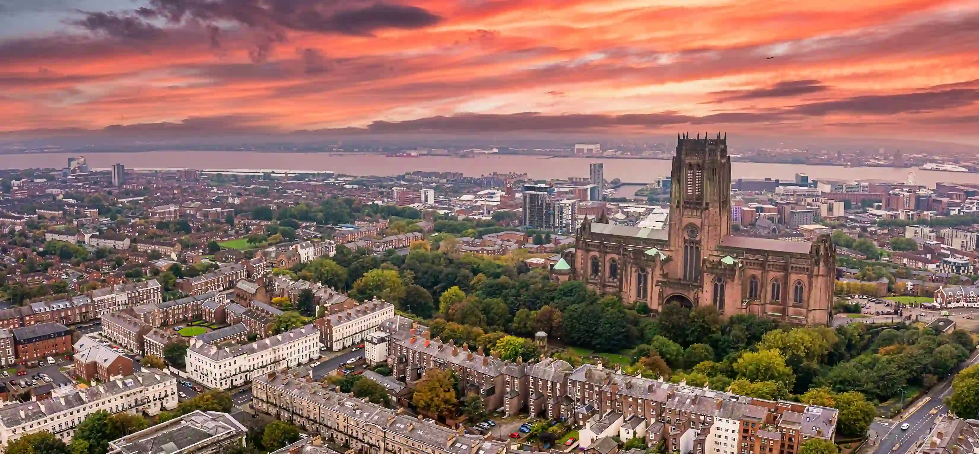 Beautiful sunset view of theLiverpool cathedral in Liverpool, UK.