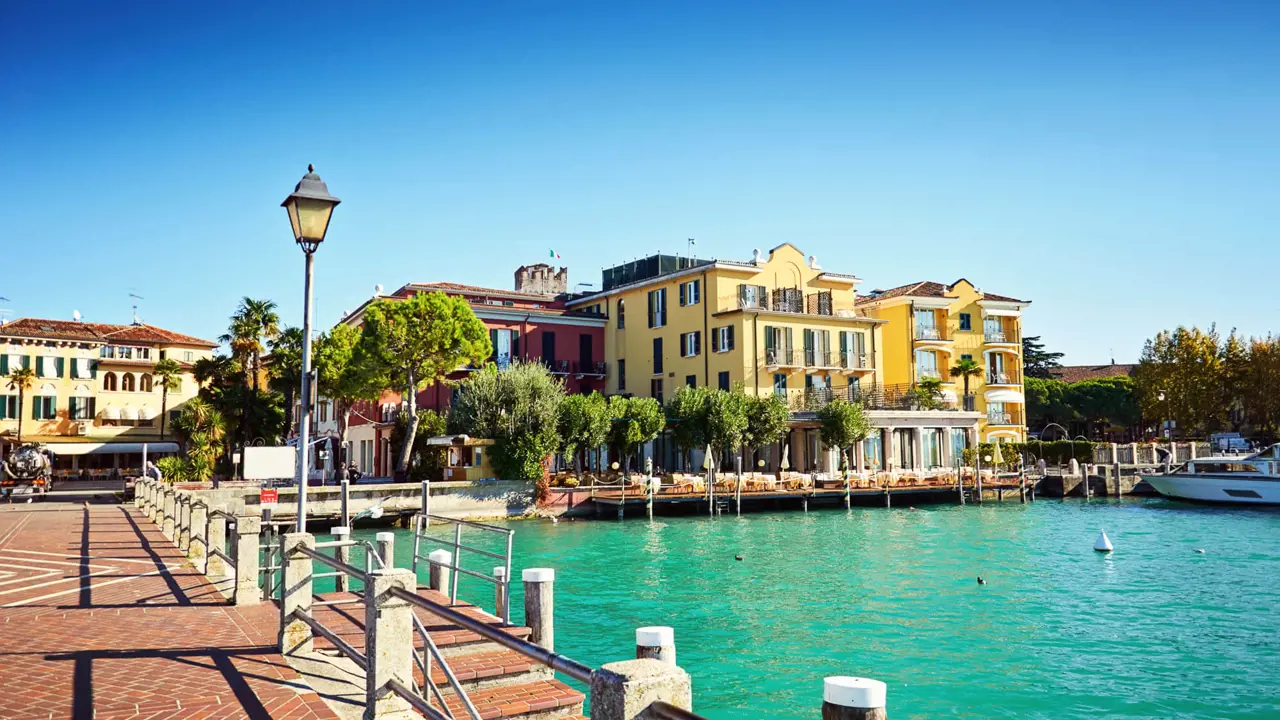 View of buildings on the waterfront in Lake Garda