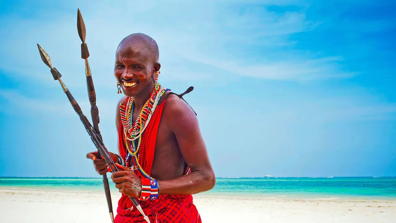 Portrait Of A Maasai Warrior On Mombasa Beach