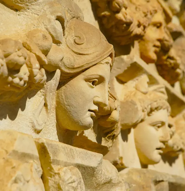 Ancient Mask Relief In Aphrodisias Ancient City In Geyre, Aydin, Turkiye