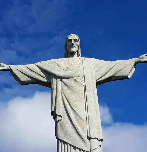 Close up image of Christ the Redeemer Rio De Janeiro Brazil