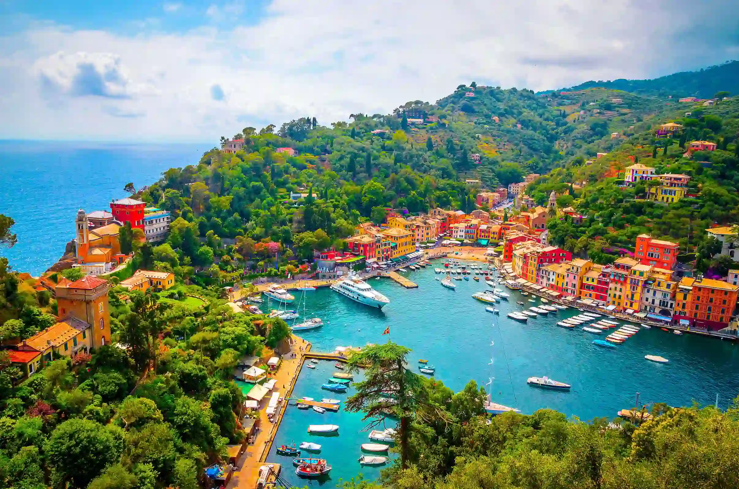 High-angle shot of a marina in Portofino, Italy