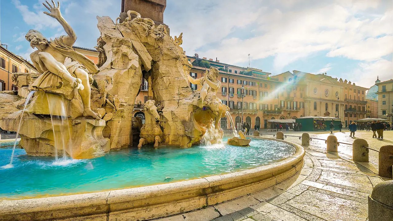 Fountain with satues on Piazza Navona, Rome