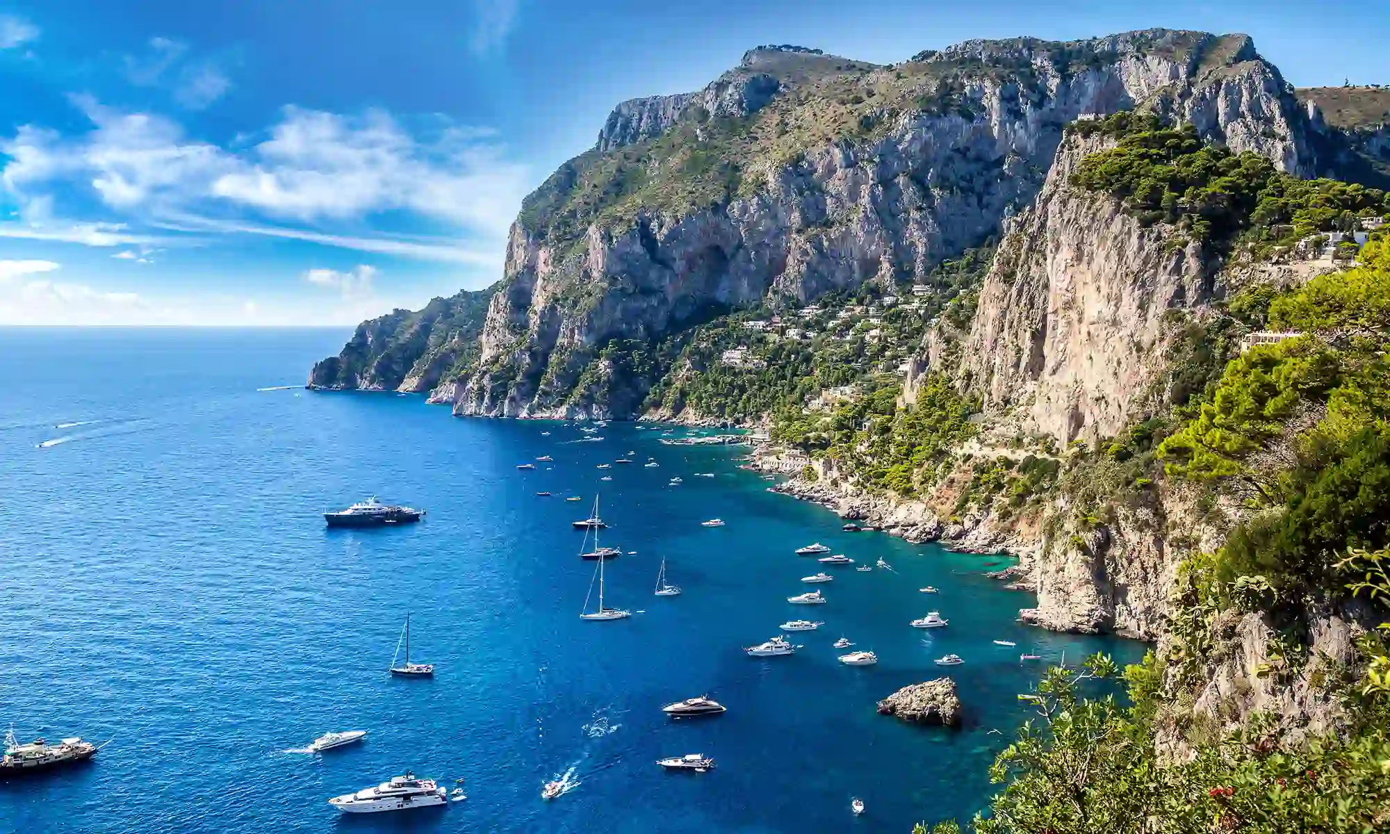 Bay of Capri with cliffs and boats