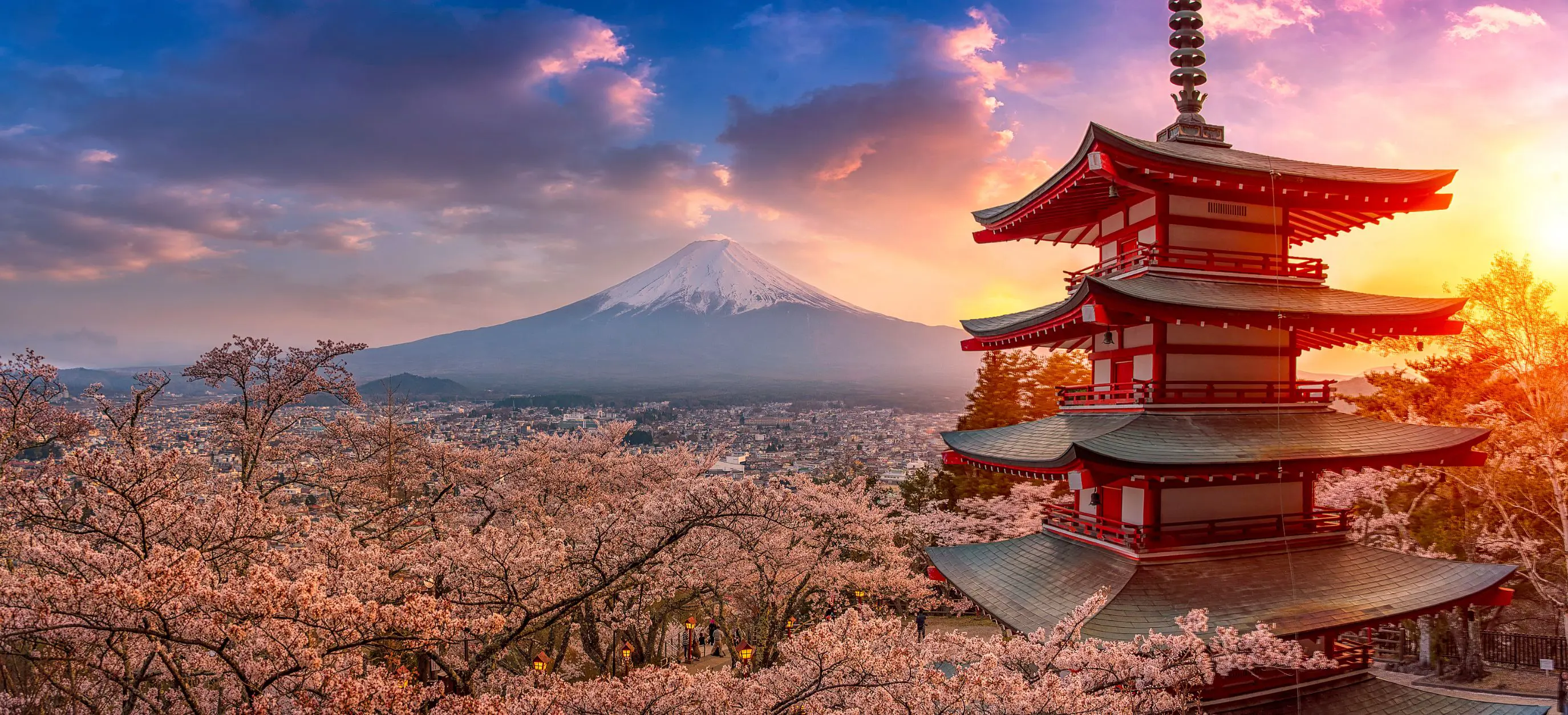 Mount Fuji And Chureito Pagoda At Sunset