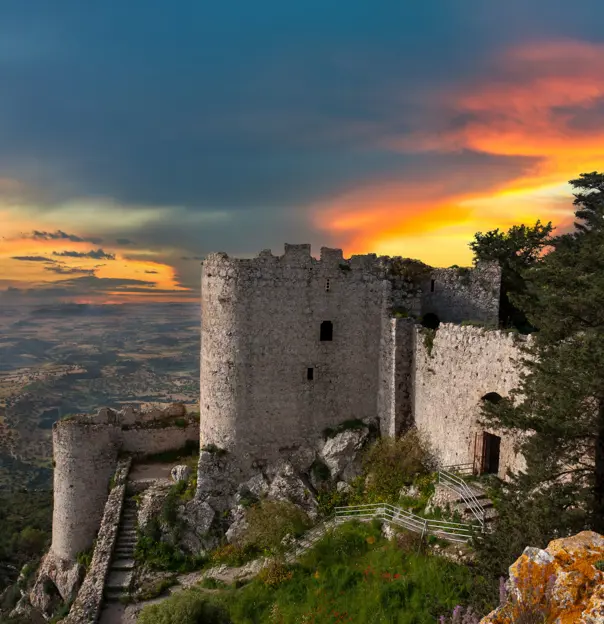 Sunset Over Kantara Castle In Northern Cyprus