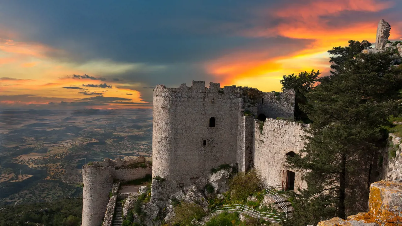 Sunset Over Kantara Castle In Northern Cyprus