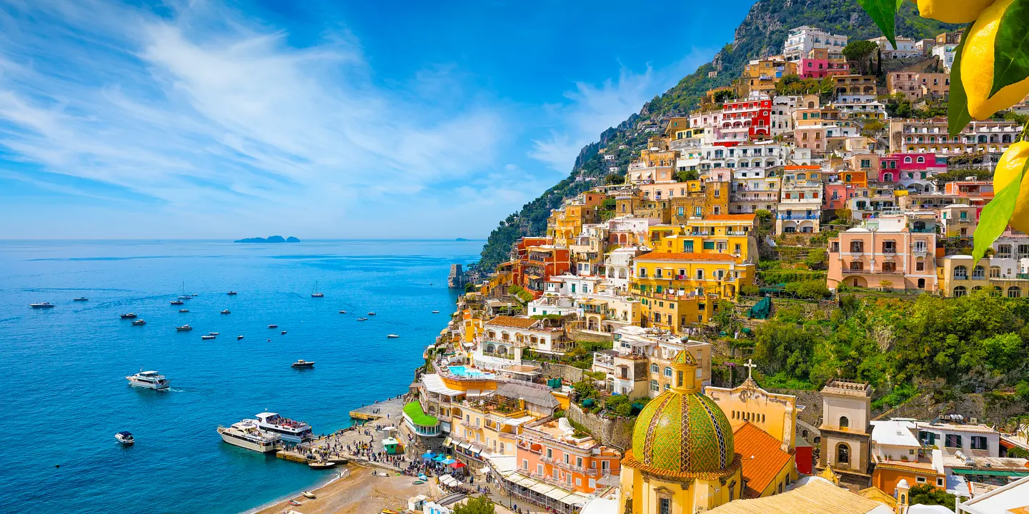 Positano Landscape with buildings and boats