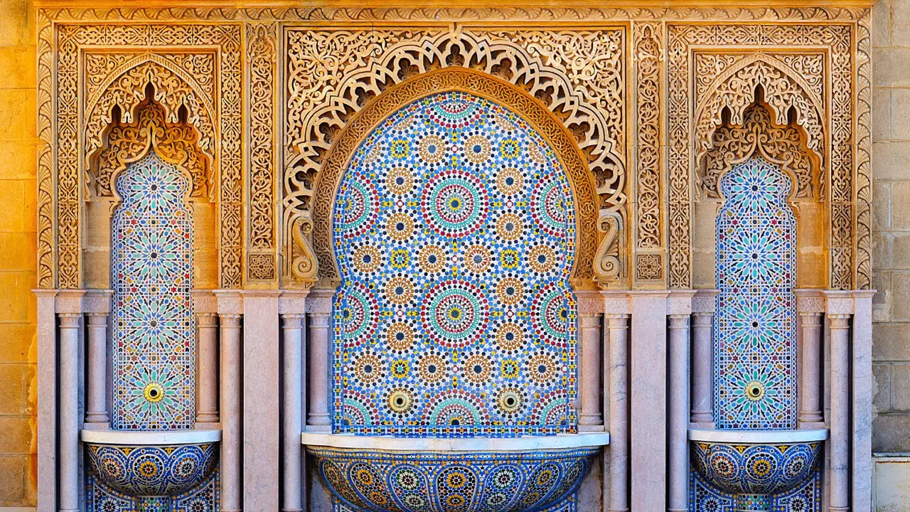 Decorated Fountain With Mosaic Tiles, Morocco