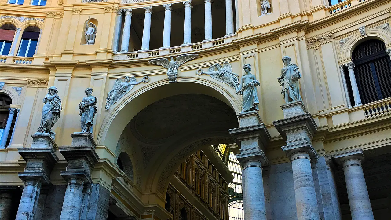 Frontage of San Carlo Opera House building, Naples, Italy