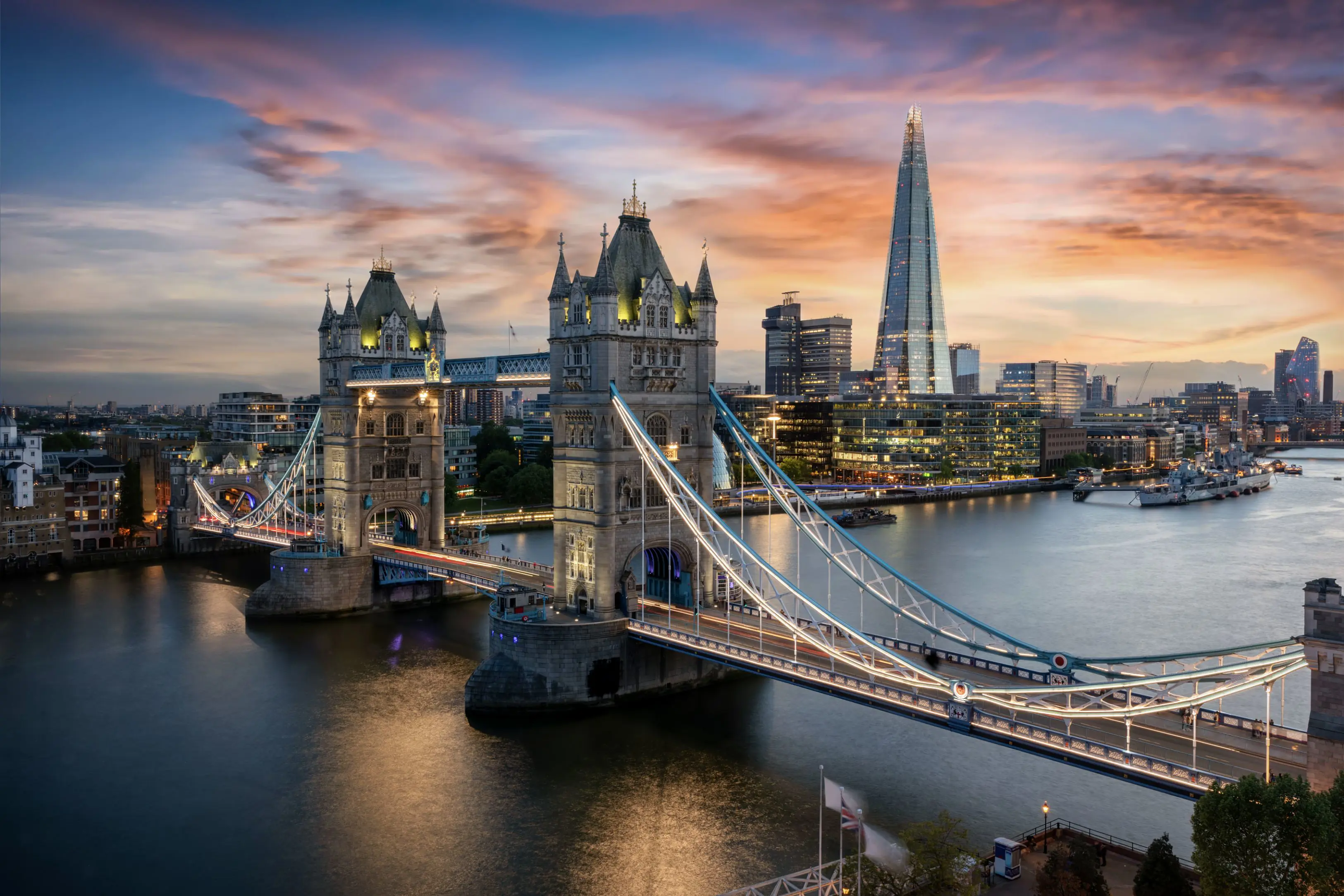 View of London with Tower Bridge and Shard 